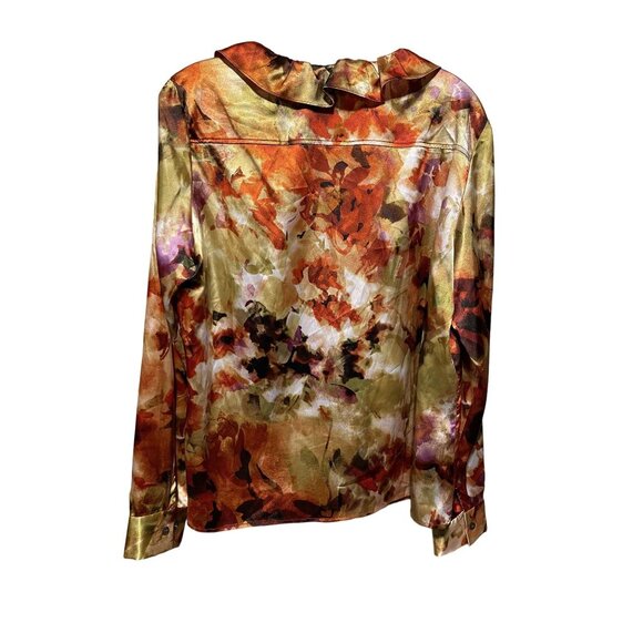 Jones New York Orange Yellow Golden Long Sleeve V Neck Blouse with Ruffles - Picture 2 of 4